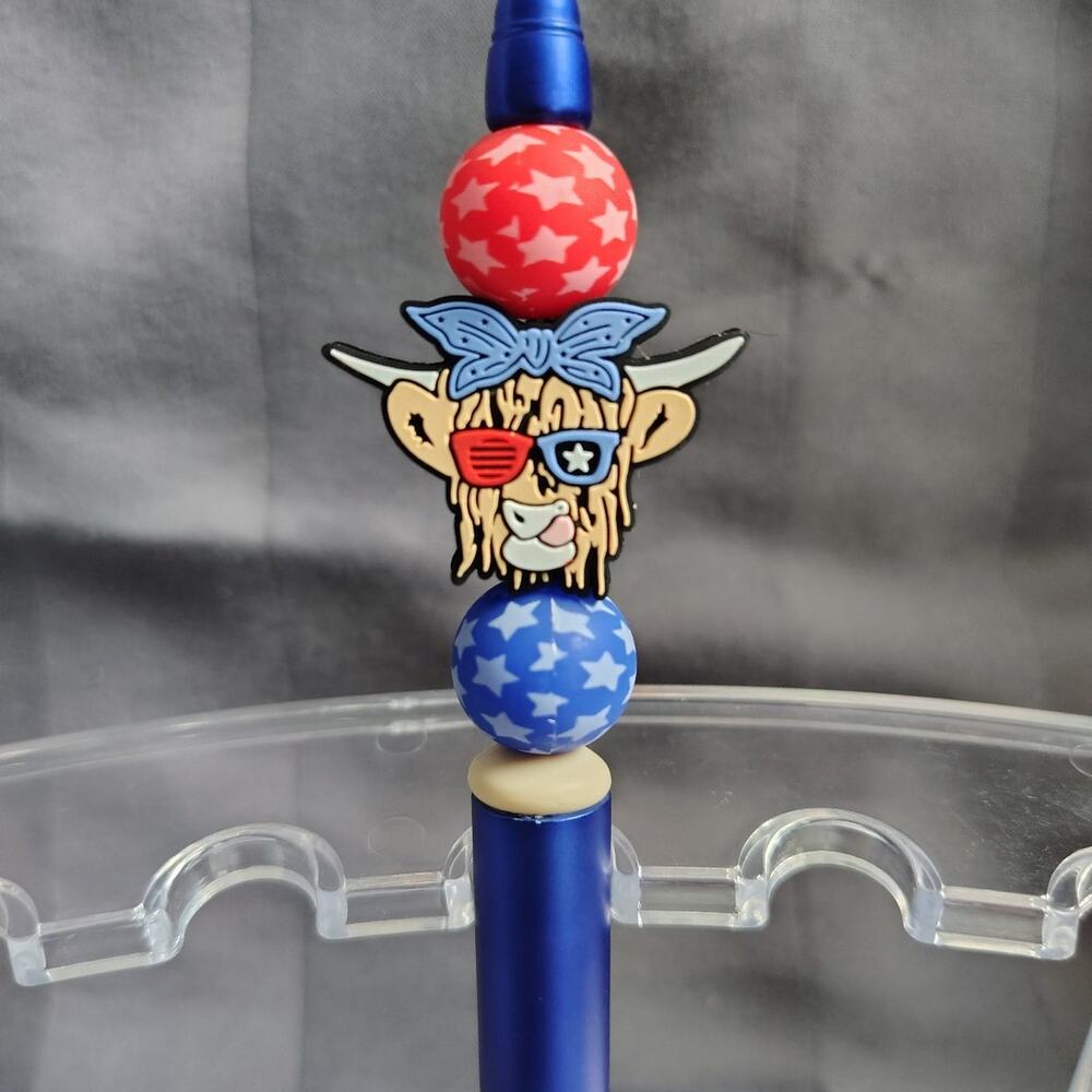 Forth of July Highland Cow Beaded Pen